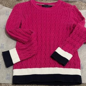 Tommy Hilfiger Fuchsia Cable Knit Sweater with Navy and White Trim